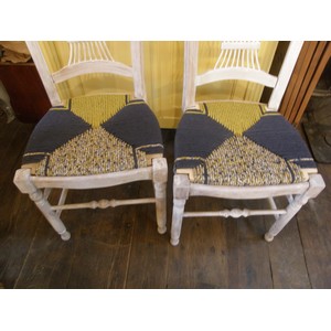 6 chaises en paille enrobée de trois tissus assortis 2