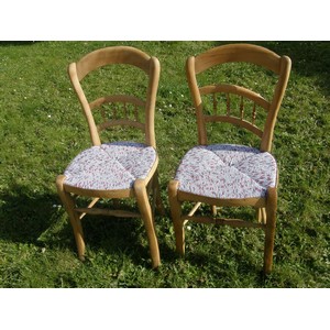 Duo de chaises en paille-tissu