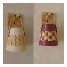 Applique - Abat-jour PLA écru ou violet et canne de rotin - support bois