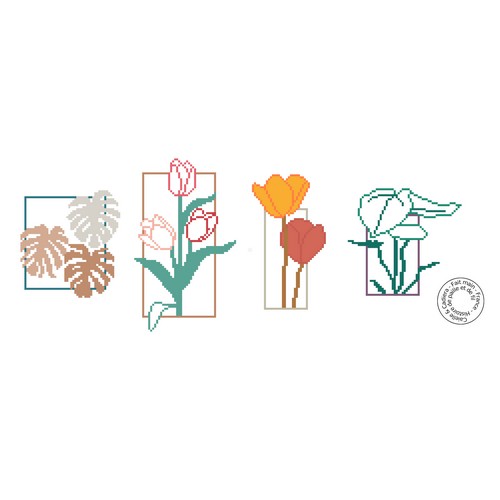 grille gratuite - Diverses fleurs et feuilles