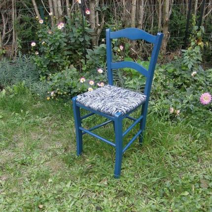 Céleste - Chaise paille tissu bleue 1