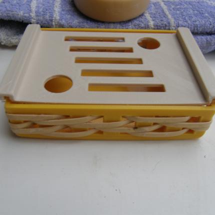 Porte-savon en PLA tissé de canne de rotin, jaune, géométrique